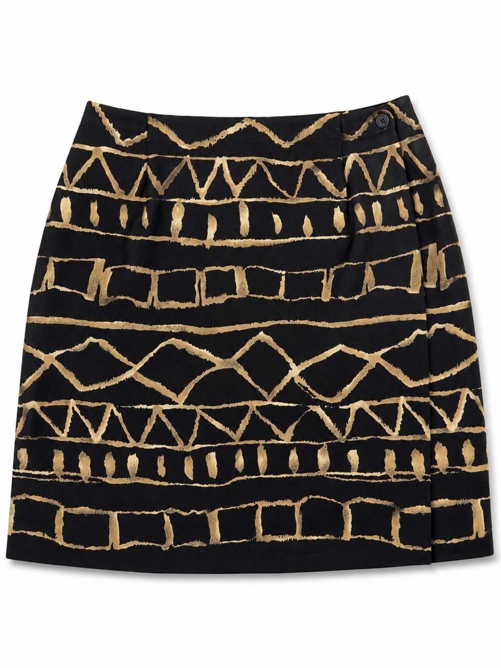 Jones New York 12P Petite Tribal Print A-Line Skirt Lined Black Tan Y2K Boho